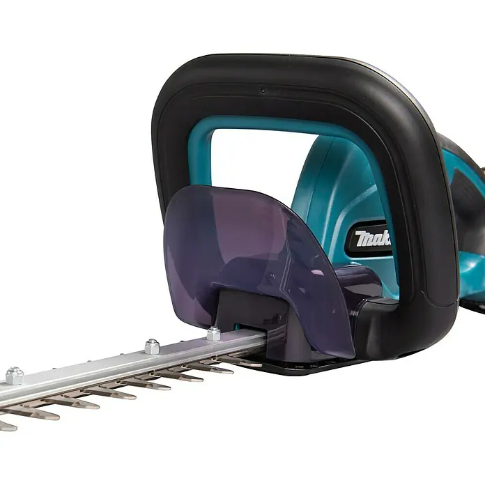 Makita LXT 18V Akku-Heckenschere DUH507RF - 18 V, Li-Ionen, 1 Akku, Schnittlänge: 500 cm - Nahaufnahme einer Makita Akku-Heckenschere mit scharfen Klingen und ergonomischem Griff. Ideal für präzise Gartenarbeit.