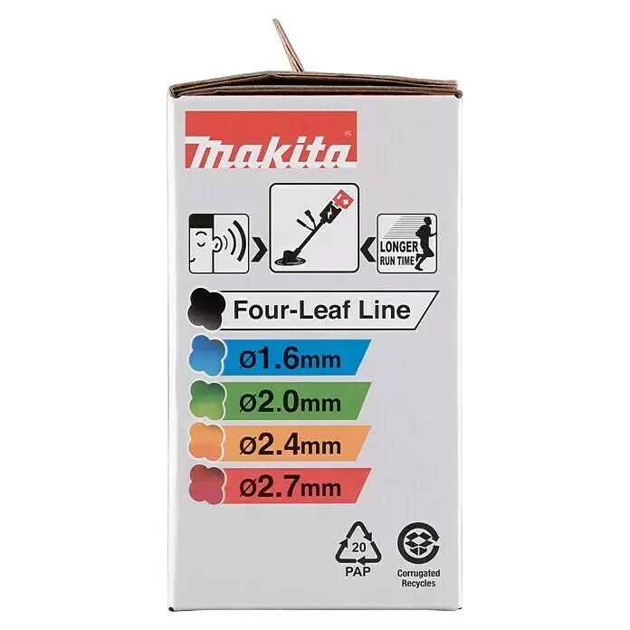 Makita Fadenkopf TAP&GO 1911Y2-9 - Passend für: Makita Akku-Freischneider UR013G - Makita Trimmerfadenschachtel mit 'Four-Leaf Line' in Ø1.6mm, Ø2.0mm, Ø2.4mm, Ø2.7mm, für geringe Geräuschentwicklung und längere Laufzeit.