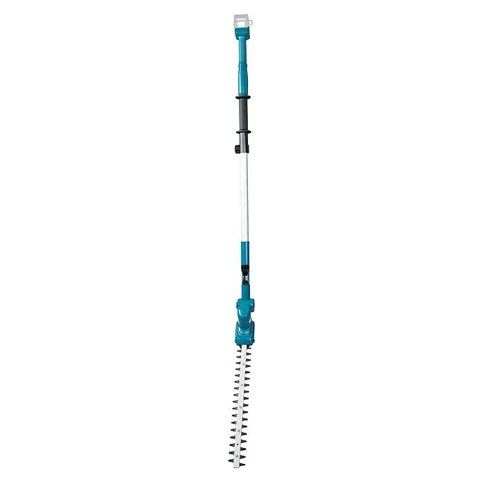 Makita CXT 12V max. Teleskop-Heckenschere UN460WDZ - Li-Ionen, Anzahl Akkus: Ohne Akku, Schnittlänge: 46 cm - Makita hellblauer und schwarzer Stab-Heckenschneider mit scharfen Metallklingen am Ende, zum Schneiden von Hecken.