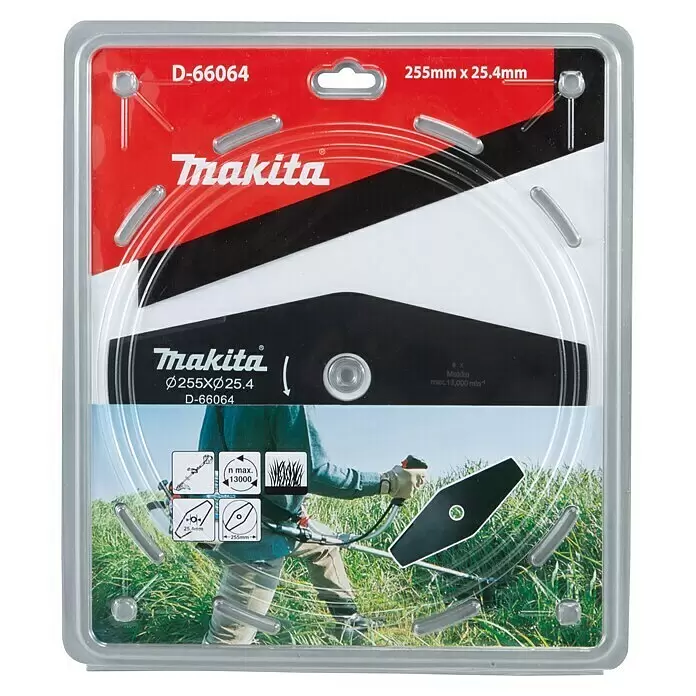 Makita Schlagmesser D-66064 - Durchmesser: 255 mm, Stahl - Makita Freischneiderklinge D-66064, 255mm Durchmesser, 25.4mm Bohrung, in transparenter Blisterverpackung.