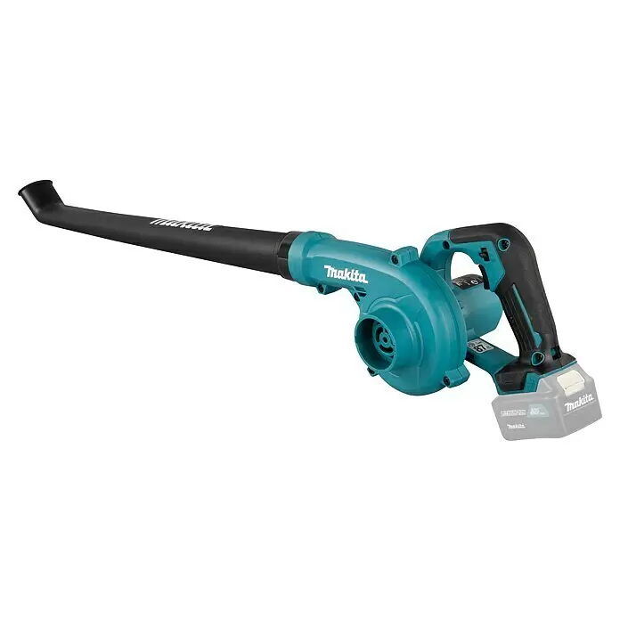 Makita CXT 12V max. Akku-Gebläse UB101DZ - Ohne Akku, Blasgeschwindigkeit: 56 m/s - Hellblauer und schwarzer Makita Akku-Gebläse mit langer Düse und Akku.
