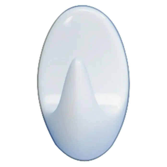 Poseidon Colgador adhesivo Liliput - Plástico, Blanco, 3 ud. - Primer plano de un gancho de pared adhesivo blanco con base ovalada y punta redondeada, ideal para objetos ligeros.