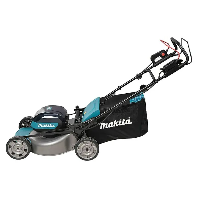 Makita XGT 40V max. Akku-Rasenmäher LM001GT204 - 40 V, 2 Akkus, 5 Ah, Schnittbreite: 48 cm - Ein akkubetriebener Makita Rasenmäher mit Grasfangkorb, ideal für die Gartenpflege. Er bietet kabellose Freiheit und einfache Handhabung.