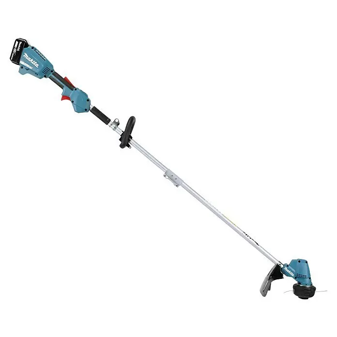 Makita LXT 18V Akku-Rasentrimmer DUR192LRT1 - 18 V, 5 Ah, Li-Ionen, 1 Akku, Schnittbreite Faden: 30 cm - Makita 18V Akku-Motorsense in Hellblau und Schwarz, mit langem Schaft, ergonomischem Griff und Akku.