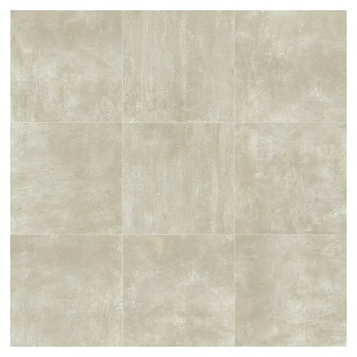 Marazzi Feinsteinzeugfliese Boston - 60 x 60 cm, Cream, Matt - Nahaufnahme von neun hellbeigen Keramikfliesen mit dezenten Farbunterschieden und feinen Linien, die ein modernes Design schaffen.