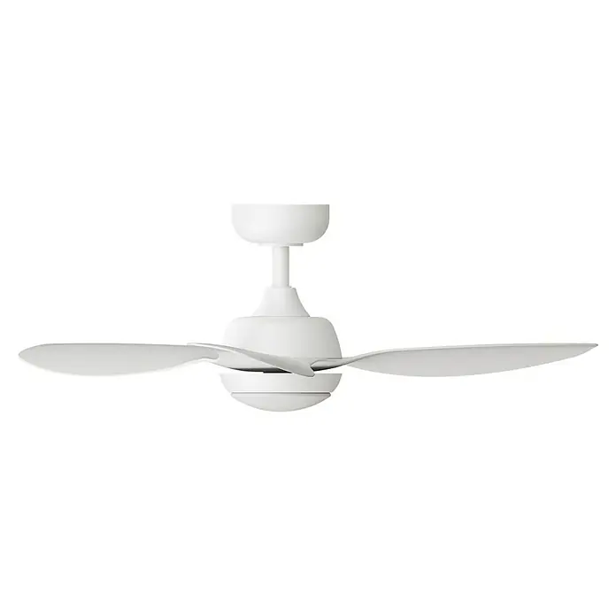 Arte confort Ventilador de techo Hanoi - Blanco, 104 cm, 16 W, Blanco cálido - Un primer plano de un elegante ventilador de techo blanco. Su diseño moderno puede iluminar cualquier habitación.