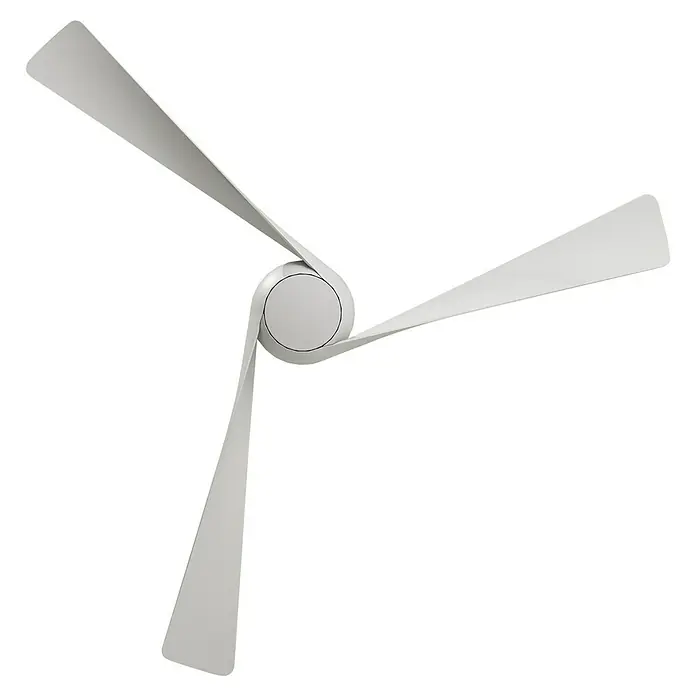 Arte confort Ventilador de techo Doha - Blanco, 132 cm, 35 W, Blanco cálido - Primer plano de un ventilador de techo blanco con tres aspas sobre un fondo negro.