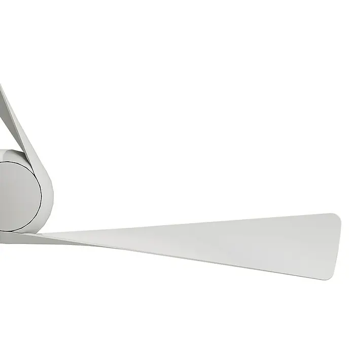 Arte confort Ventilador de techo Doha - Blanco, 132 cm, 35 W, Blanco cálido - Primer plano de una elegante pala de ventilador de techo blanca. Su diseño minimalista complementa a la perfección los espacios modernos.