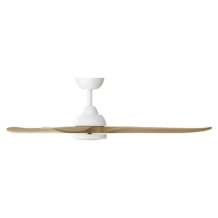 Arte confort Ventilador de techo Kenia - Roble blanco, 132 cm, 34 W, Blanco cálido - Un elegante ventilador de techo con elementos blancos y palas de madera garantiza aire fresco y un ambiente elegante en la habitación.