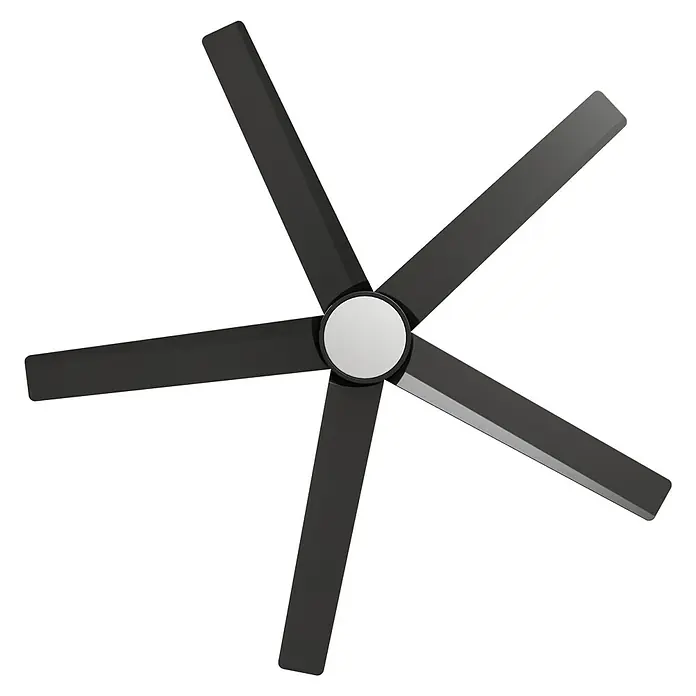 Arte confort Ventilador de techo Bangok - Negro, 132 cm, 35 W, Blanco cálido - Ventilador de techo negro con cinco aspas y carcasa central plateada para un diseño interior moderno.