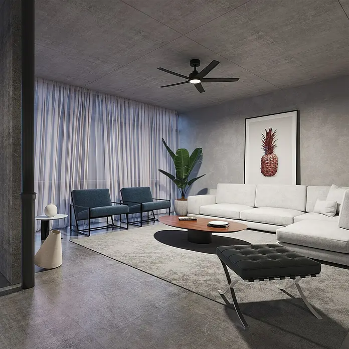 Arte confort Ventilador de techo Bangok - Negro, 132 cm, 35 W, Blanco cálido - Salón con un ventilador de techo moderno, que asegura una circulación de aire óptima a la vez que añade un elemento de estilo a la estancia.