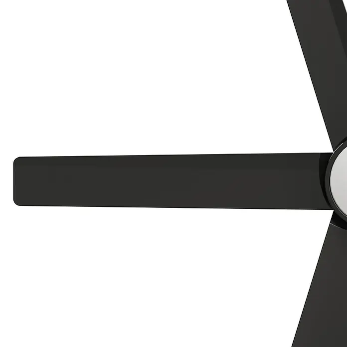 Arte confort Ventilador de techo Bangok - Negro, 132 cm, 35 W, Blanco cálido - Primer plano de un ventilador de techo con aspas negras elegantes, mostrando un diseño moderno y minimalista.