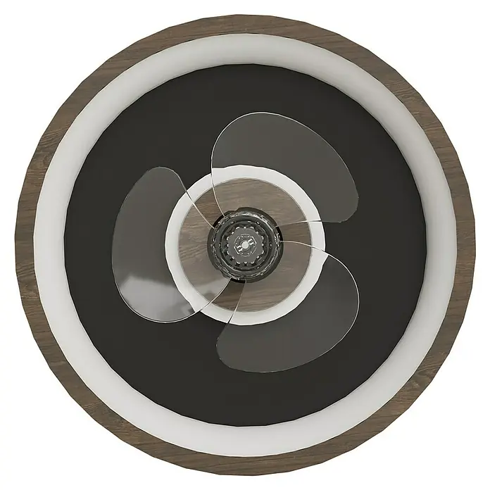 Arte confort Ventilador de techo Cris - Negro/Madera, 50 cm, 8,5 W, Blanco cálido - Ventilador de techo moderno con borde de madera y palas transparentes, ideal para interiores contemporáneos.