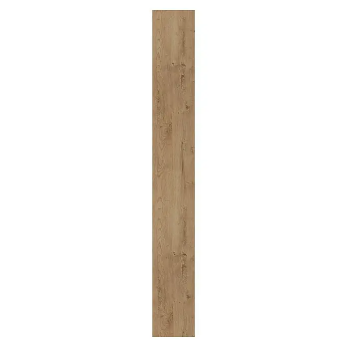 Bariperfil Revestimiento de pared de PVC Roble Toffee - 260 x 33,3 cm, Roble Toffee - Detalle de un suelo laminado con aspecto de madera, aportando calidez y elegancia natural a cualquier espacio. La veta de la madera es muy visible.