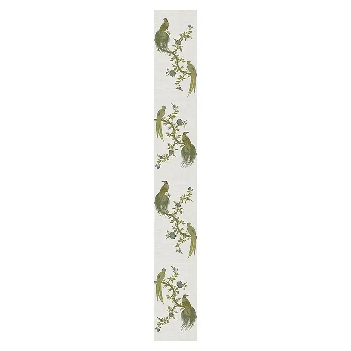 Bariperfil Revestimiento de pared de PVC Sewbirds - 260 x 33,3 cm, Blanco/Verde - El producto muestra aves estilizadas en ramas florecientes, un elegante panel de pared decorativo.