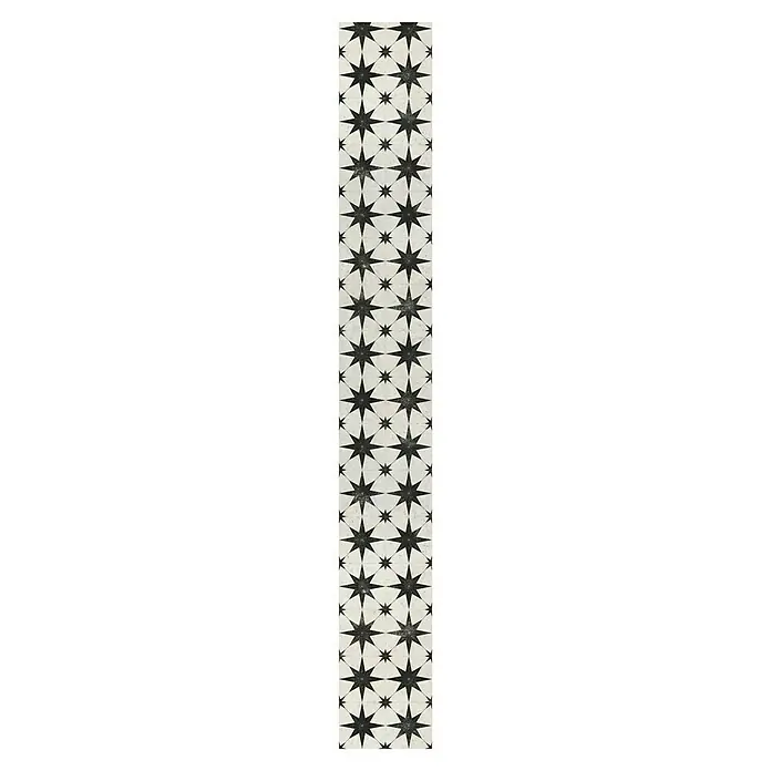 Bariperfil Revestimiento de pared de PVC Nocturna Tile - 260 x 33,3 cm, Tile - Baldosas para suelo con diseño de estrellas en blanco y negro. El producto es ideal para baños y cocinas modernos.