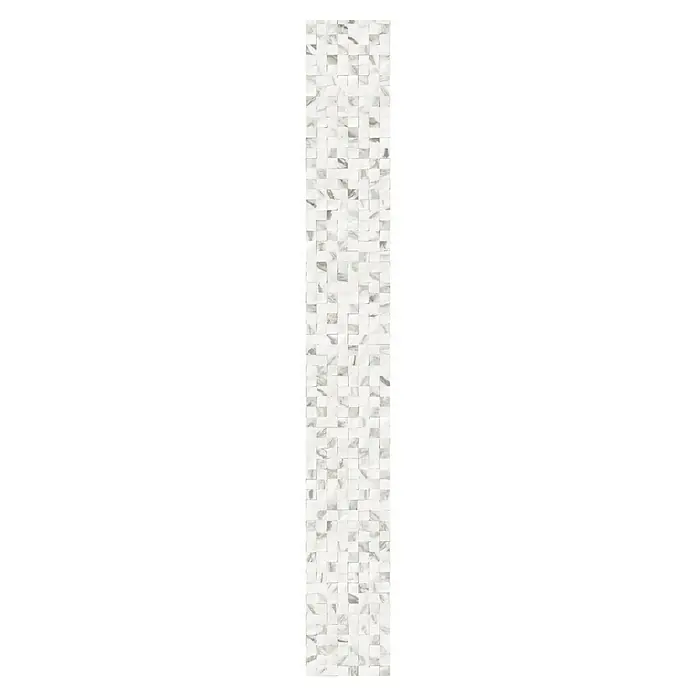 Bariperfil Revestimiento de pared de PVC Marmólico - 260 x 33,3 cm, Marmolico - Imagen vertical de una baldosa de pared que presenta un patrón 3D de cuadrados de mármol blancos y grises. La baldosa es ideal para baños o cocinas modernas.