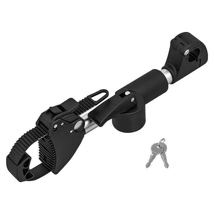 Eufab Rahmenhalter - Durchmesser: 3 cm - 10 cm, Länge: 27 cm - Fahrradträger-Befestigungsarm mit Schloss und Schlüssel, für sicheren Transport.