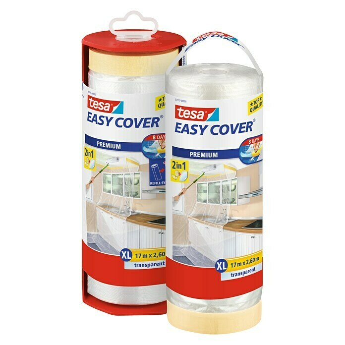 tesa Easy Cover Premium Plástico protector (Rodillo de repuesto, 2,6 x 17 m, Borde de cinta de carrocero por un lado)