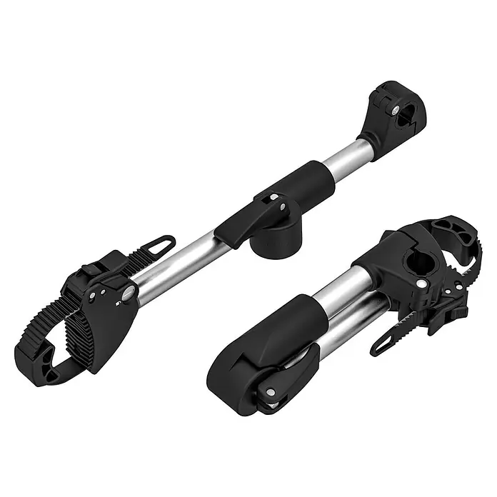 Eufab Rahmenhalter - Durchmesser: 3 cm - 10 cm, Länge: 40 cm - Abgebildet sind zwei Fahrradträgerarme aus Metall und Kunststoff, die eine sichere Befestigung von Fahrrädern ermöglichen.