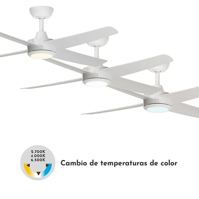 Arte confort Ventilador de techo Tirana - Blanco, 122 cm, 35 W, Blanco cálido - Imagen de ventiladores de techo blancos con temperaturas de color ajustables para una iluminación personalizada.