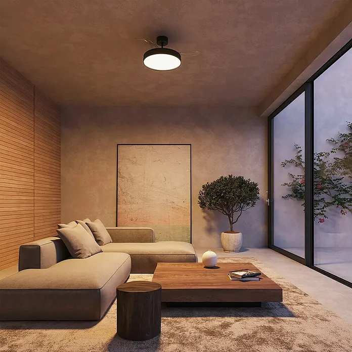 Arte confort Ventilador de techo Cairo - Negro, 112 cm, 35,8 W, Blanco cálido - Salón con un ventilador de techo moderno con iluminación integrada, que proporciona luz y circulación de aire.