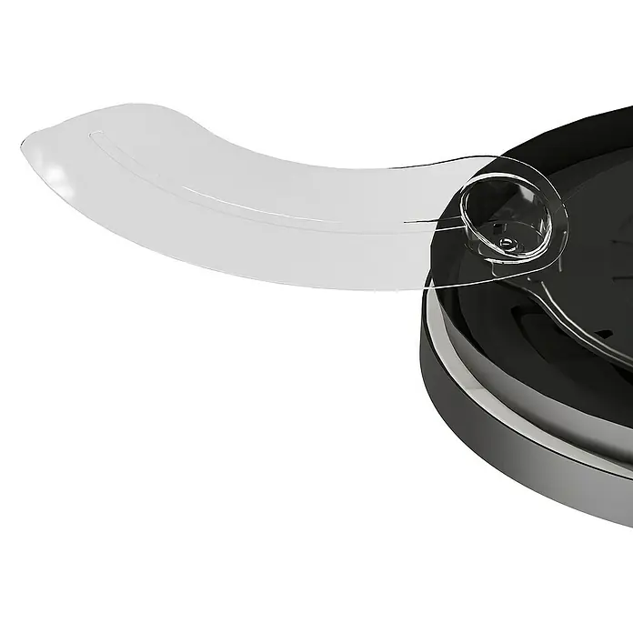 Arte confort Ventilador de techo Cairo - Negro, 112 cm, 35,8 W, Blanco cálido - Primer plano de un batidor transparente conectado a una base negra. Ideal para electrodomésticos de cocina y accesorios.