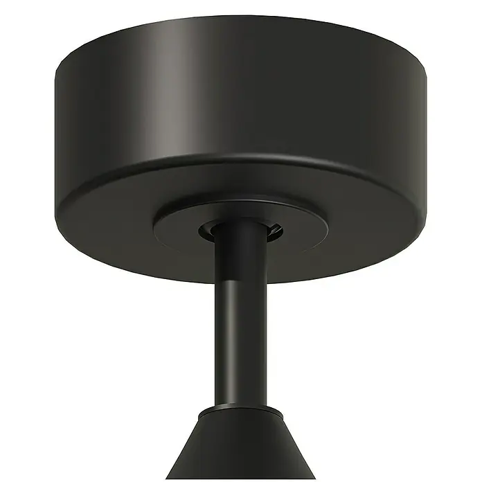 Arte confort Ventilador de techo Cairo - Negro, 112 cm, 35,8 W, Blanco cálido - Primer plano de una lámpara de techo negra moderna, que muestra un diseño minimalista y líneas limpias.