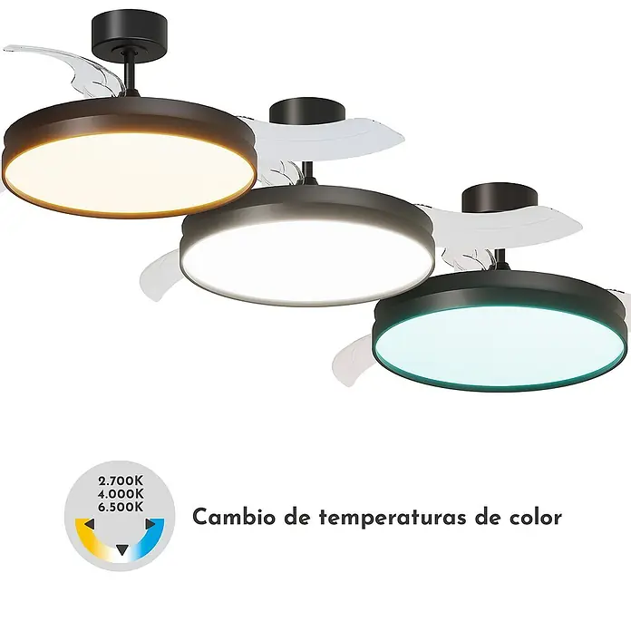 Arte confort Ventilador de techo Cairo - Negro, 112 cm, 35,8 W, Blanco cálido - Un ventilador de techo con iluminación LED integrada en diferentes temperaturas de color para un ambiente personalizado.
