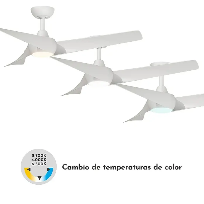 Arte confort Ventilador de techo Doha - Blanco, 132 cm, 35 W, Blanco cálido - Ventilador de techo con temperaturas de color ajustables para iluminación personalizada.