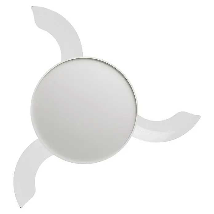 Arte confort Ventilador de techo Cairo - Blanco, 112 cm, 35,8 W, Blanco cálido - Primer plano de un ventilador de techo blanco de tres palas sobre un fondo negro.
