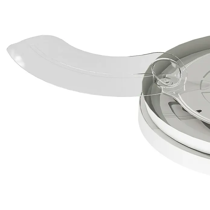 Arte confort Ventilador de techo Cairo - Blanco, 112 cm, 35,8 W, Blanco cálido - Primer plano de un robot de cocina blanco con tapa transparente y cuchillas giratorias, ideal para picar ingredientes.