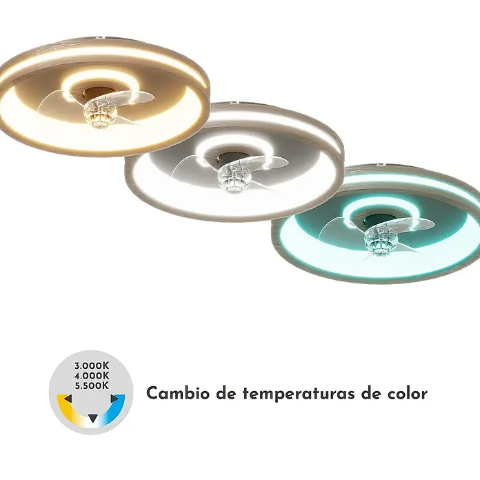 Arte confort Ventilador de techo Cris - Negro/Madera, 50 cm, 8,5 W, Blanco cálido - La lámpara de techo LED con ventilador muestra diferentes temperaturas de color para diversos estados de ánimo.
