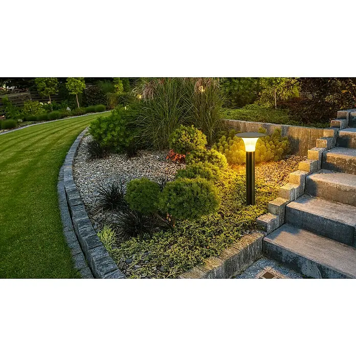 Garza Goliat Sobremuro exterior solar con sensor - Color del marco: Negro, 25,7 x 25,7 x 57 cm, Con bombillas - Paisaje de jardín con iluminación elegante que ilumina el camino y resalta la belleza de las plantas.