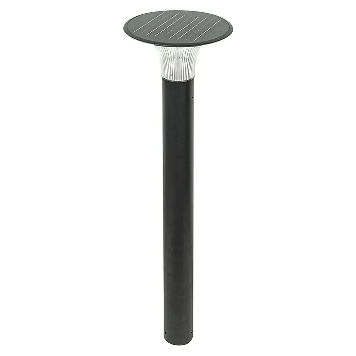 Garza Goliat Sobremuro exterior solar con sensor - Color del marco: Negro, 25,7 x 25,7 x 57 cm, Con bombillas - Esta foto muestra una luz solar gris, ideal para cualquier jardín, proporcionando un elemento de iluminación moderno y energéticamente eficiente.