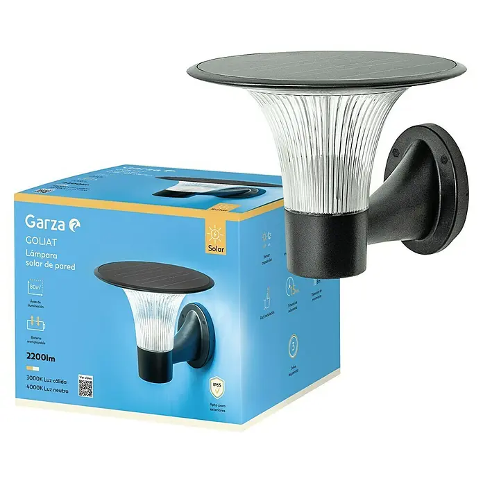 Garza Goliat Aplique solar para exterior con sensor - Plástico, Blanco cálido, Negro - Lámpara de pared solar Goliat de Garza, ideal para uso exterior. Robusta y energéticamente eficiente gracias a la tecnología solar.