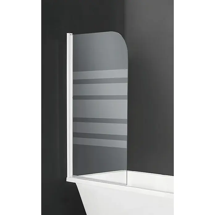 Mampara para bañera Noa - An x Al: 76 x 130 cm, 1 ud., Blanco - Mampara de ducha con rayas horizontales y marco blanco, montada sobre una bañera con fondo oscuro.