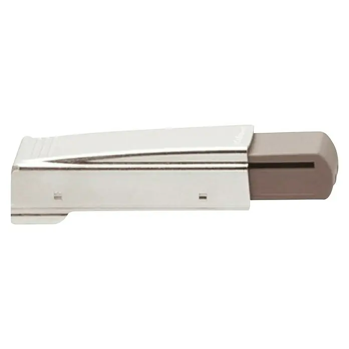 Suki Amortiguador de puerta para muebles Blumotion - Altura: 35 mm - Detalle de un amortiguador de mueble con carcasa plateada y amortiguador marrón para un cierre suave de puertas y cajones.