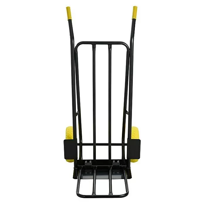 Carretilla de mano - Acero, Capacidad de carga: 250 kg - Carretilla de mano de metal negro con asas y ruedas amarillas, para transporte de objetos.