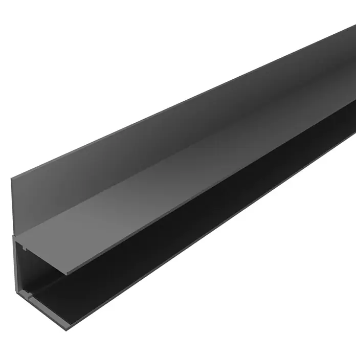 U-Profil - 250 cm x 16 mm, Seitliche Lasche, Aluminium, Anthrazit - Das Bild zeigt ein Aluminiumprofil, das durch sein schlichtes Design und seine graue Farbe besticht, ideal für moderne Bauprojekte.