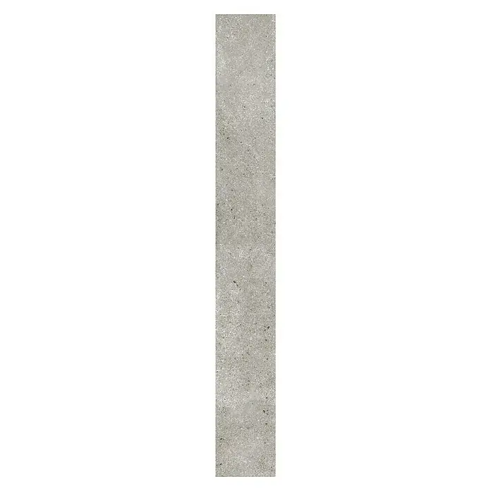 Bariperfil Revestimiento de pared de PVC Grezzo - 260 x 33,3 cm, Gris - Primer plano de una baldosa de porcelana gris que muestra una textura fina e irregular, perfecta para interiores modernos.
