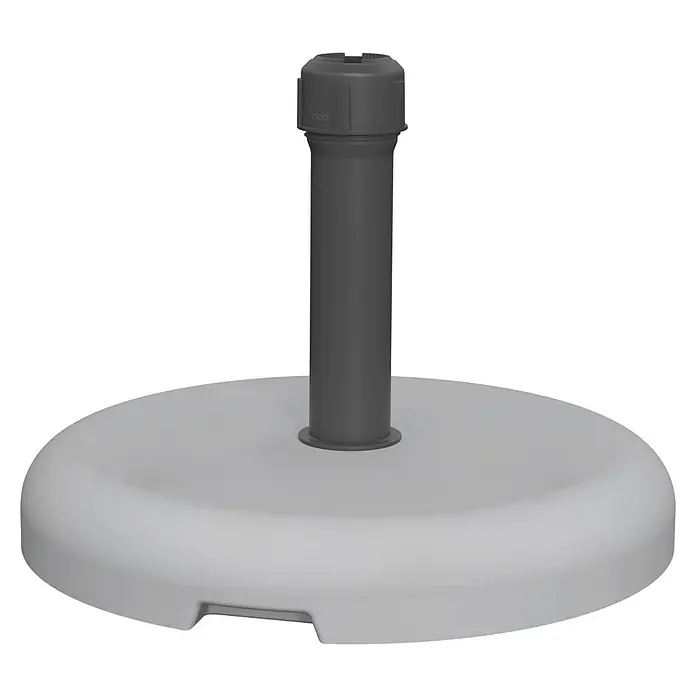 Collippo Base de parasol Tenerife - Diámetro: 50,5 cm, Específico para: Diámetro de tubo 18 - 53 mm, Gris claro - Imagen de una base para sombrilla de plástico gris. Base sólida para una sujeción segura de la sombrilla en el jardín o en la terraza.