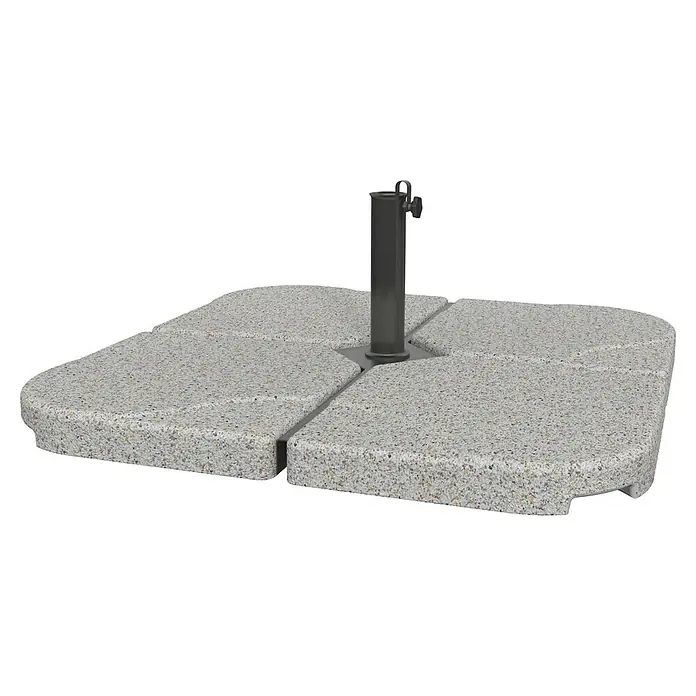 Collippo Base de parasol loseta Fiji - L x An: 47 x 47 cm, Blanco jaspeado, Hormigón - Una base cuadrada para sombrilla de patio con un soporte oscuro en el centro, ideal para jardín o patio.