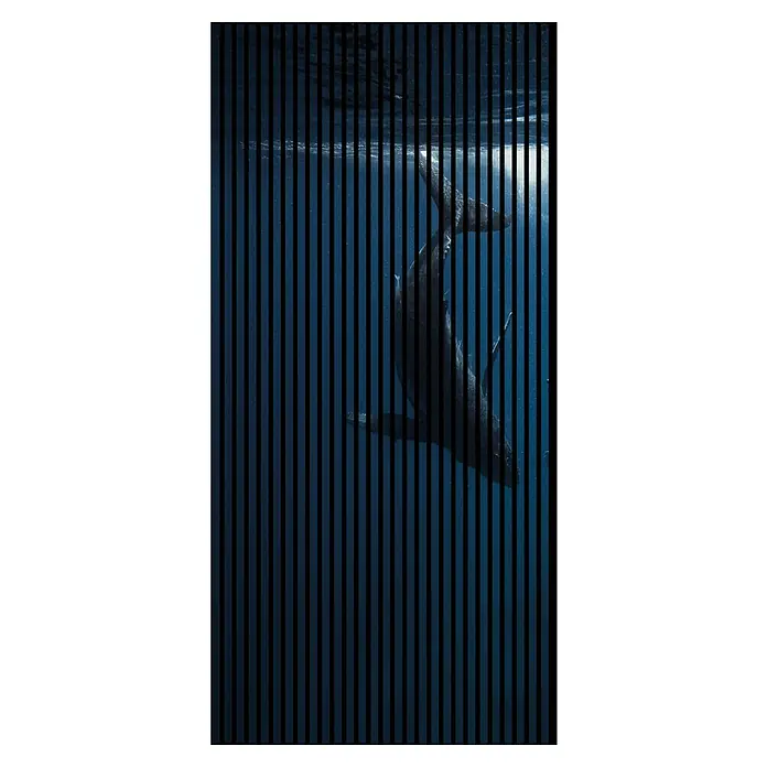 Akustikpaneel - L x B x H: 2.400 x 1.133 x 19 mm, Blau/Grau, Wal 01 - Unterwasseraufnahme eines Wals, der durch vertikale Streifen gefiltert wird, wodurch ein einzigartiger, fast abstrakter Effekt entsteht.