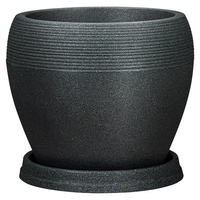 Scheurich Lineo Pflanztopf - Außenmaß (Ø x H): 40 x 32,7 cm, Kunststoff, Schwarz - Elegante schwarze Blumenvase mit gerippter Textur, die jedem Raum einen Hauch von modernem Stil verleiht. Perfekt für Zimmerpflanzen und Blumenarrangements.