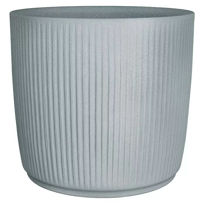 Scheurich Pflanzkübel rund Linetto - Außenmaß (Ø x H): 38,6 x 35,2 cm, Kunststoff, Stony Grey - Hellgrauer zylindrischer Topf mit vertikaler Rillenstruktur.