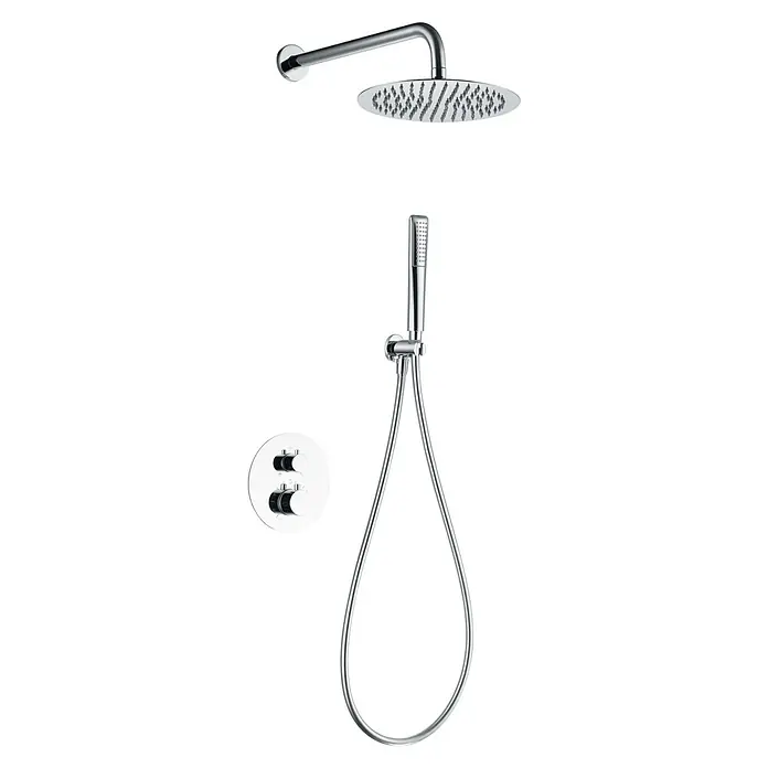 Imex Nápoles Sistema de ducha empotrado - Cromo - Sistema de ducha con rociador de lluvia, ducha de mano y válvula redonda para un control preciso del flujo de agua y la temperatura, para una experiencia de ducha lujosa.