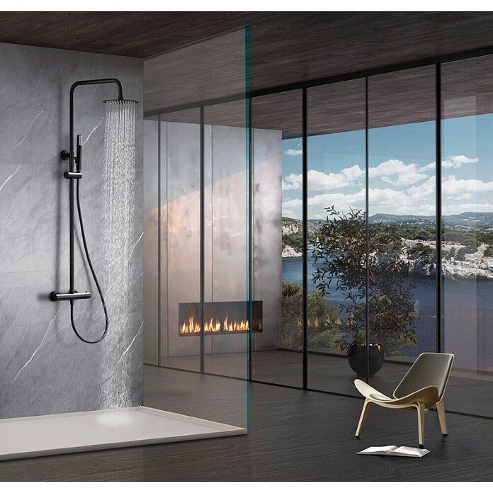 Imex Génova Sistema de ducha (Grifo termostático, Negro) | BAUHAUS