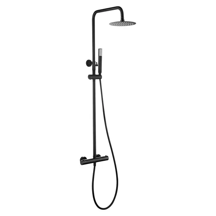Imex Génova Sistema de ducha - Grifo termostático, Negro - Sistema de ducha negro con termostato y teleducha para baños modernos con control de temperatura sencillo.