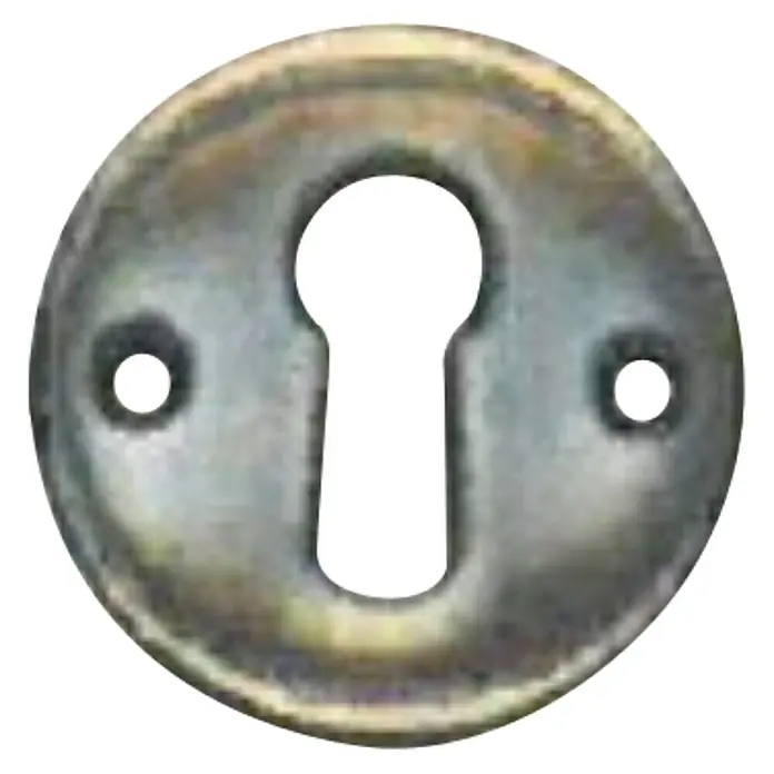 Stabilit Escudo para cerraduras - Ø x Al: 28 x 2 mm - Cubierta redonda de metal para el ojo de la cerradura con dos agujeros para tornillos, adecuada para herrajes de puerta de estilo rústico o antiguo.